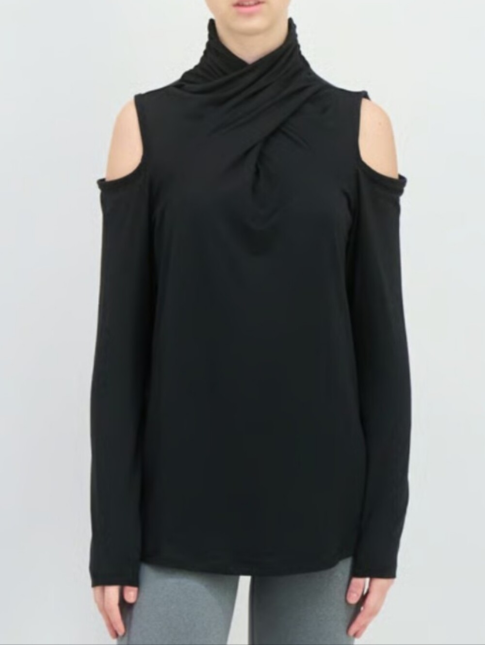 NWT Tahari Sport Top Cold-Shoulder Draped Neck Training 2X Black